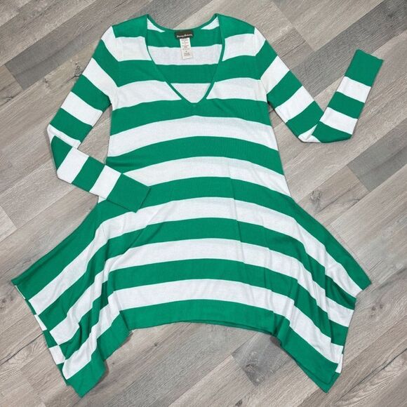 Tommy Bahama Rugby Stripe Knit Shark Bite Tunic Swim Cover Green White Small - Picture 13 of 13